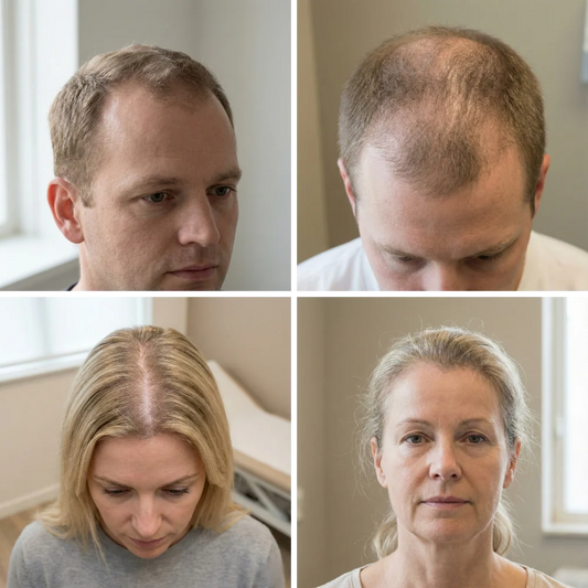 Voorbeelden van erfelijke haaruitval bij mannen en vrouwen.
