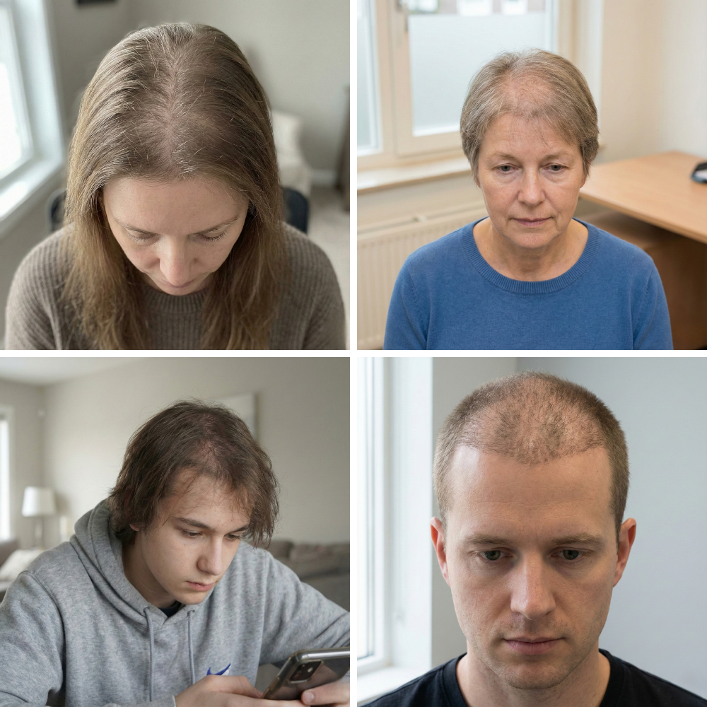 Examples of increased or diffuse hair loss in men and women