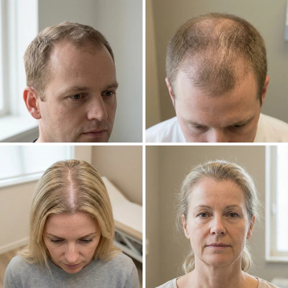 Voorbeelden van erfelijke haaruitval bij mannen en vrouwen.