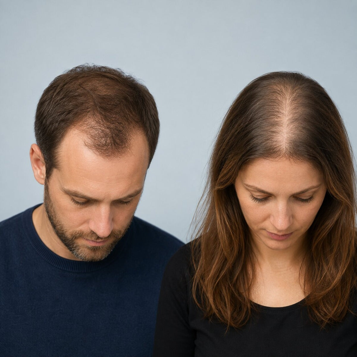 Man en vrouw met herkenbare patronen van alopecia androgenetica