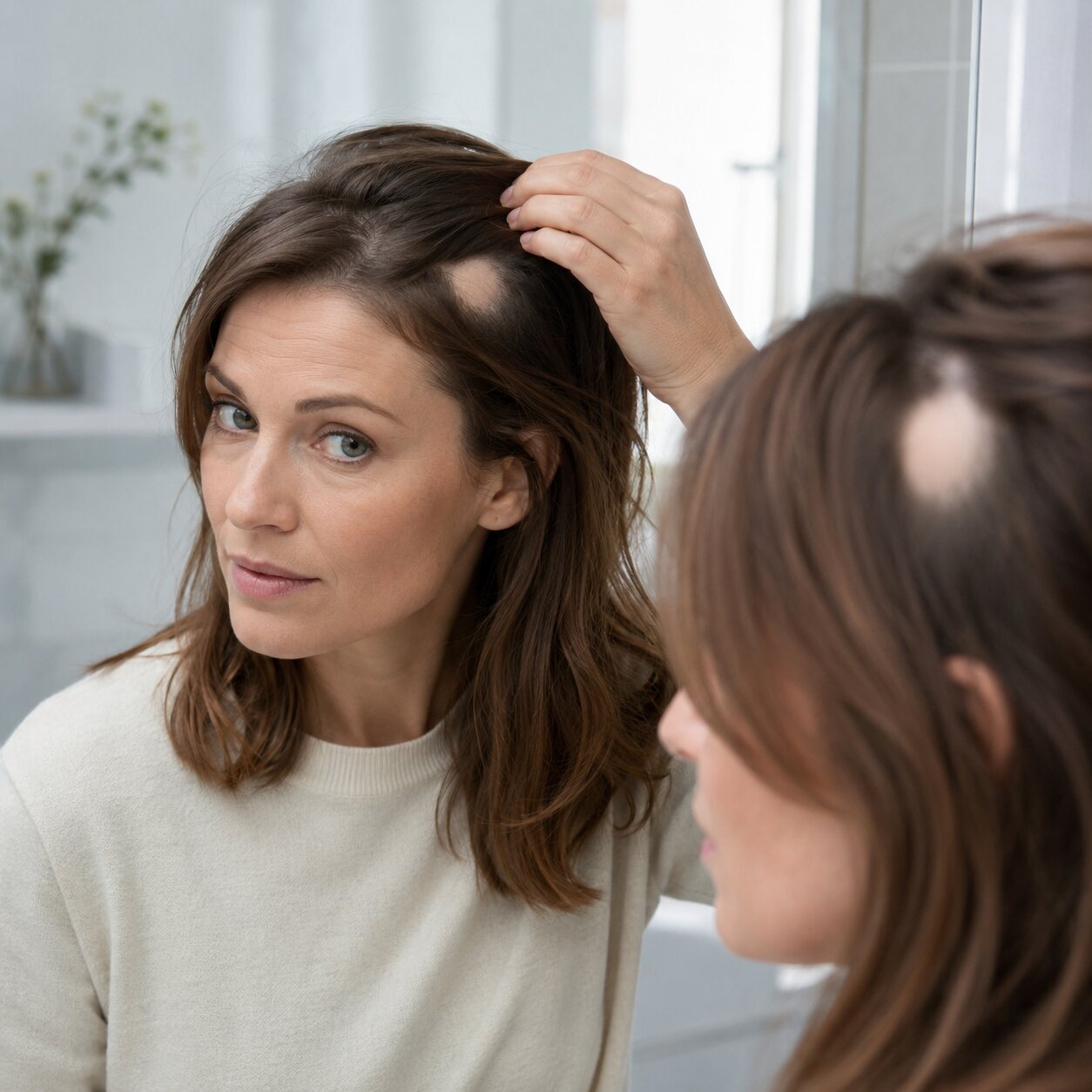 Duidelijk begrensde kale plek passend bij alopecia areata