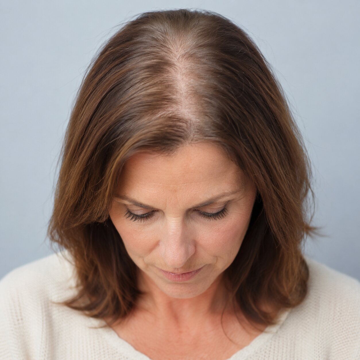 Vrouw met een bredere scheiding door geleidelijke haarverdunning