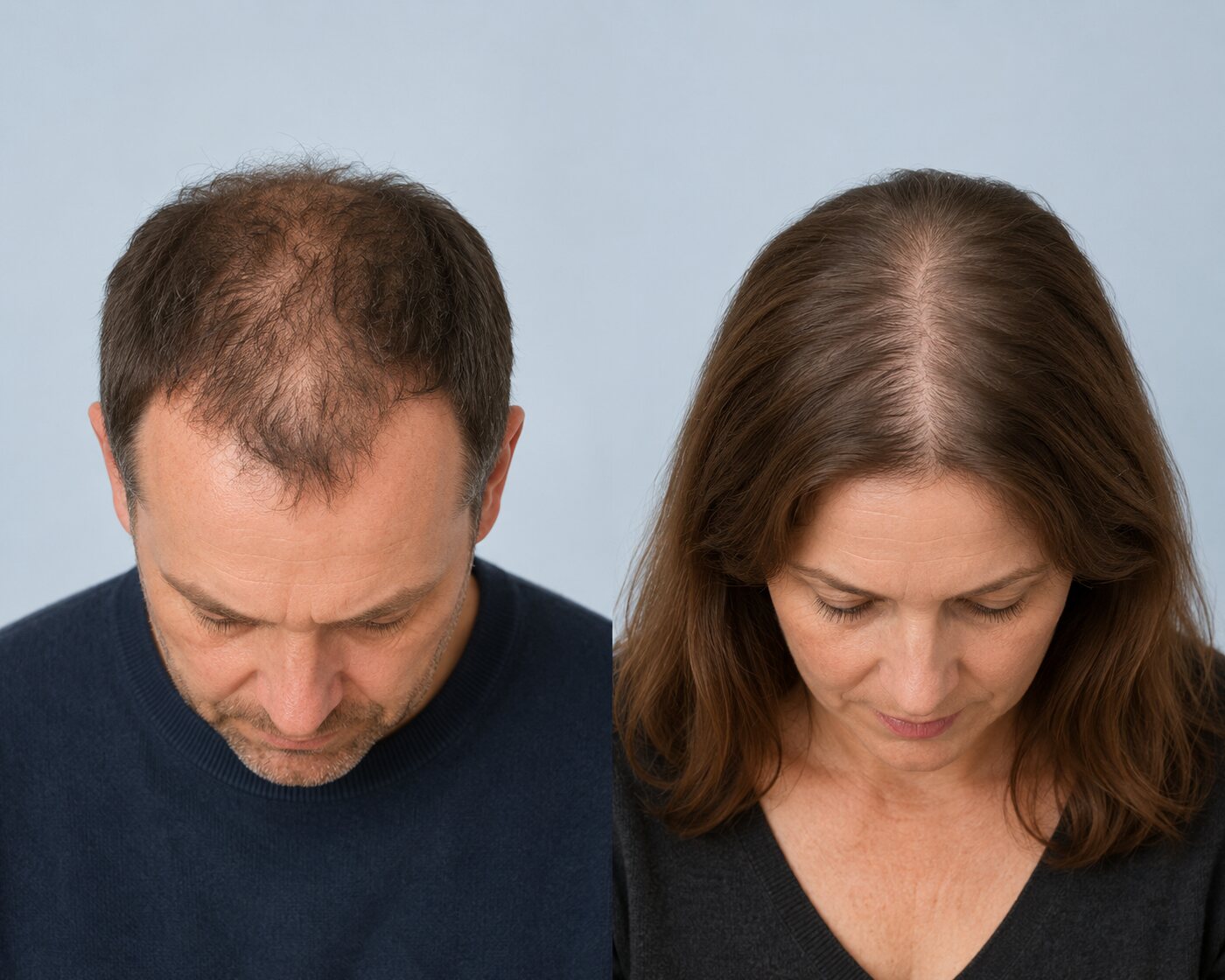 Patronen van progressieve erfelijke haarverdunning bij een man en vrouw