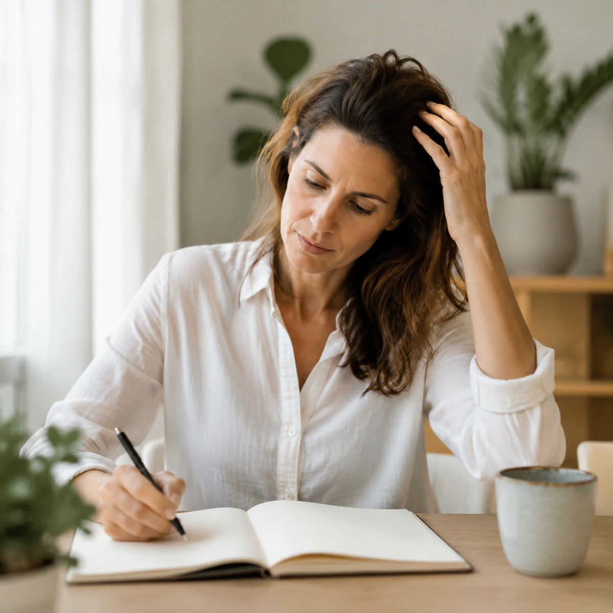 Vrouw maakt een tijdlijn van mogelijke triggers voor haaruitval