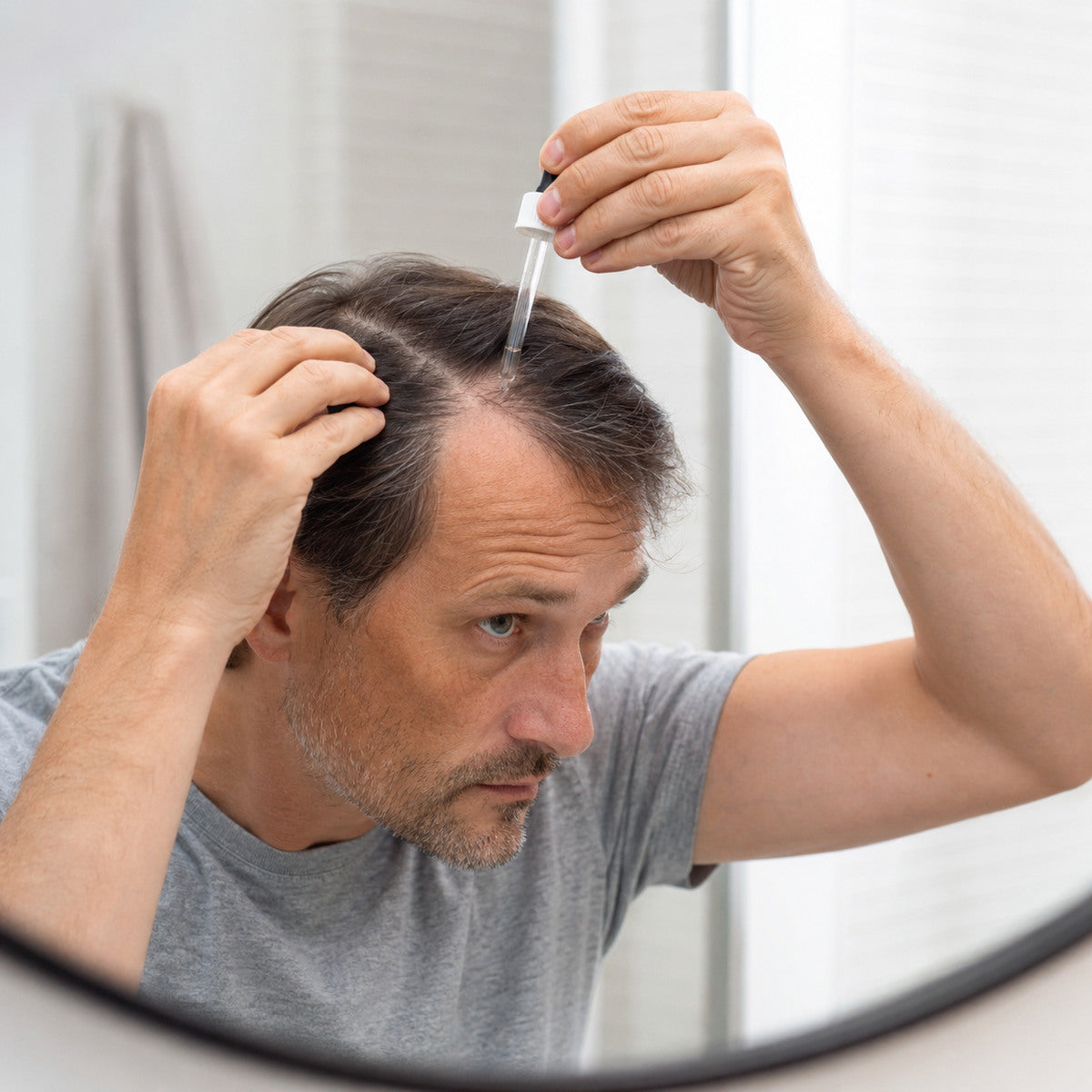 Man brengt minoxidil gericht aan op een dunner wordend gebied